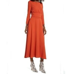 Julia Jordan Pumpkin Orange Midi Dress Size 10 Belted 3/4‎ Sleeve Fall Wedding